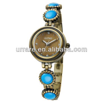 KIMIO EYKI Vintage Antic Bronze Turquoise Stone Bracelet Women Watches
