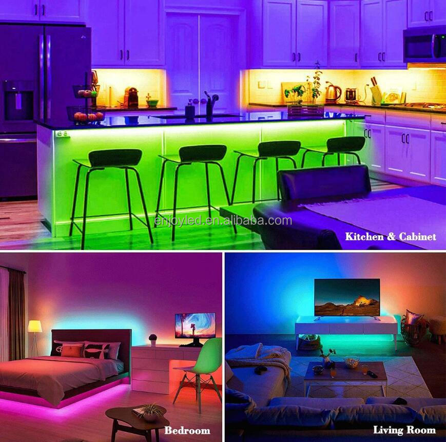 Waterproof 16.4ft Light Strip Color Changing RGB LED Strip Lights with Remote Control for Home Lighting Kitchen Bed