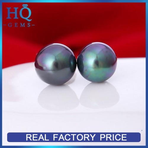 black ladies pearl earring studs 8mm round shell pearls beads earrings