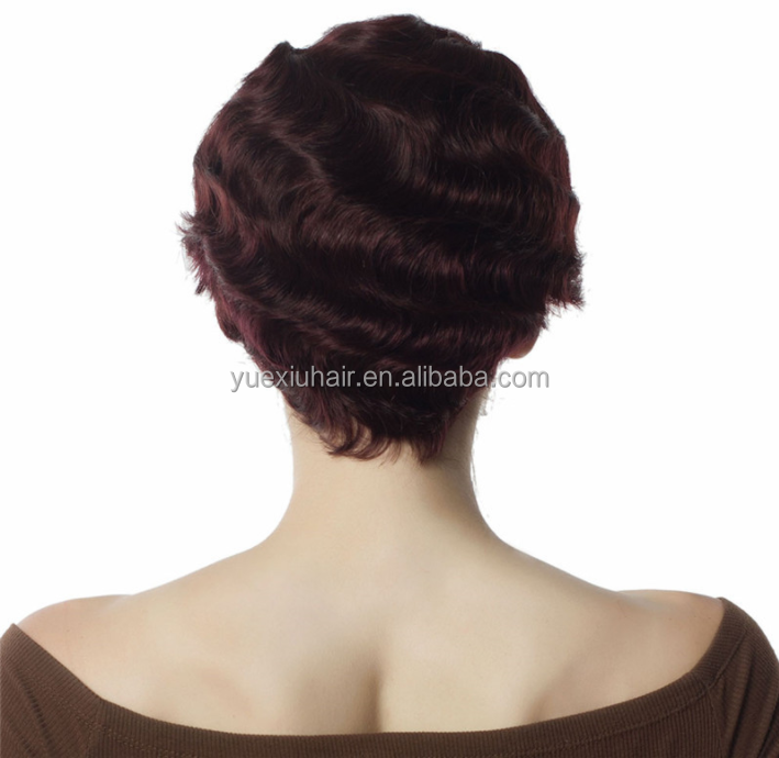 Pixie Cut Short Human Hair Wig Finger Wave For Black Women, Brazilian Virgin Cuticle Aligned Hair Wavy Wig