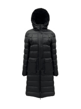 Black long down jacket with hat