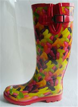 High tube with buckle natural rubber rain boots for women