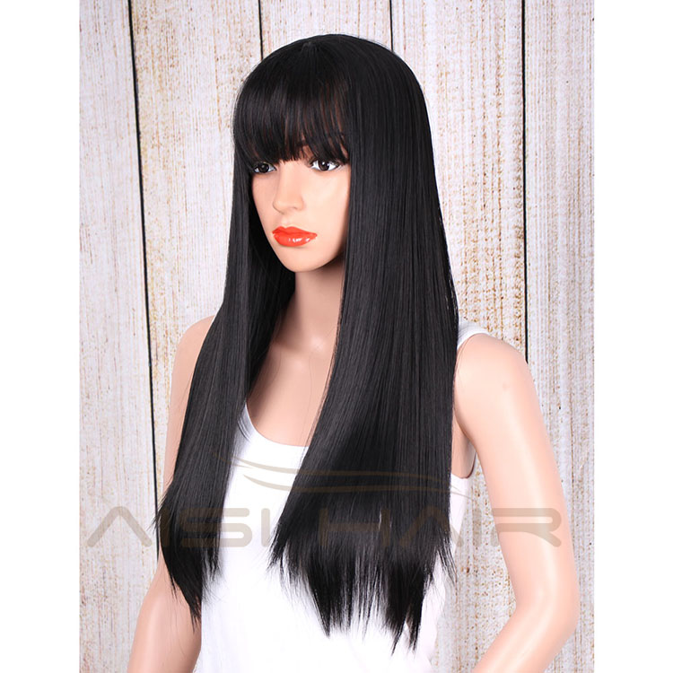 Aisi Hair Long Straight Wig With Bangs For Women Synthetic Black Wigs High Temperature Fiber Long Hair Wigs