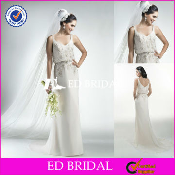 W1632 Casual Beach Bride Pattern Sleeveless Beading Chiffon Long Wedding Dresses In Turkey