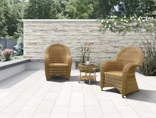 Yellow traditional wicker chair and table