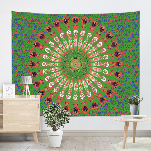 Bohemian Tapestry Mandala Wall Hanging Indian Style Boho Psychedelic Tapestry for Livingroom Bedroom Home Dorm Decor Green