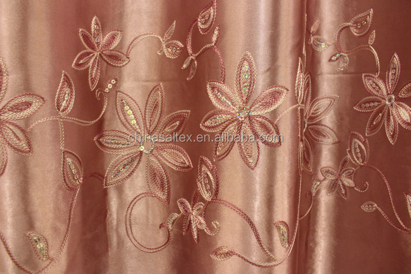 High Quality 100% Polyester Embroidered (EMB) Blackout Fabric Curtains with Valance