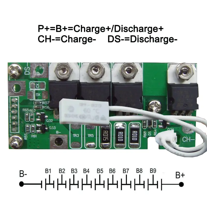 10s C: 5A D: 20A PCM BMS for 36V 37V Li-ion/Lithium/ Li-Polymer 30V 32V LiFePO4 Battery Pack with E-Bike Battery Size: L63*W30*T18mm (PCM-L10S20-858)