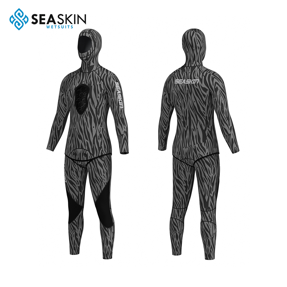 Seaskin 7mm Camo Neorprene Wetsuit Streç paneller ile kaput ile tam vücut wetsuit