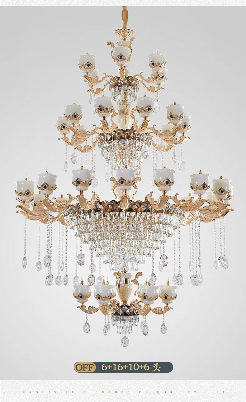 European Luxury Natural Jade, Crystal Chandelier, Villa Living Room Headlights