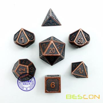 Bescon New Style Antique Copper Solid Metal Polyhedral Dice Set of 7 Copper Metallic RPG Role Playing Game Dice 7pcs Set D4-D20