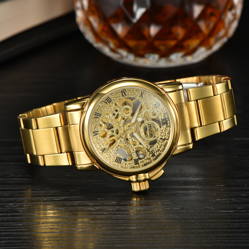 stainless steel bands gold plated girl stylish wrist watch