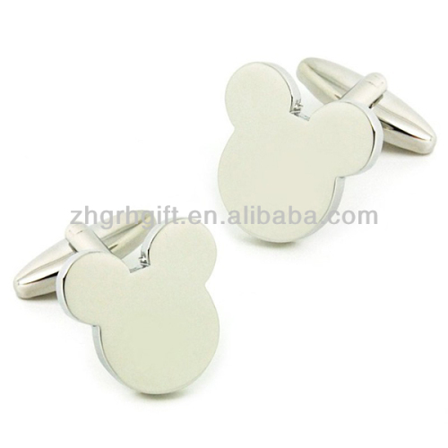 custom bear head silver plain cufflinks