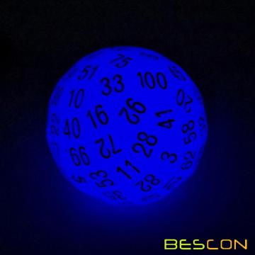 Bescon Glow dans les Dés polyédriques sombres 100 côtés, die D100 lumineux, cube dégrossi 100, dés de jeu D100, cube lumineux 100-Sided