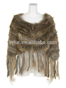 YRFUR YR013 Oversize Rabbit & Raccoon Fur Cape with Tassel