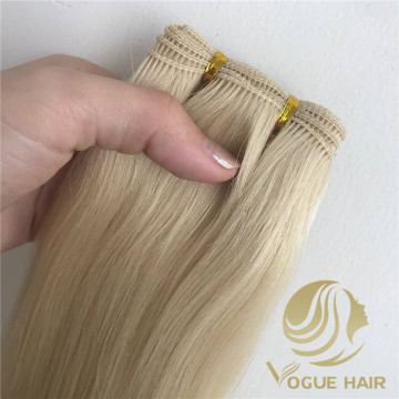 Blonde color hand tied hair extensions