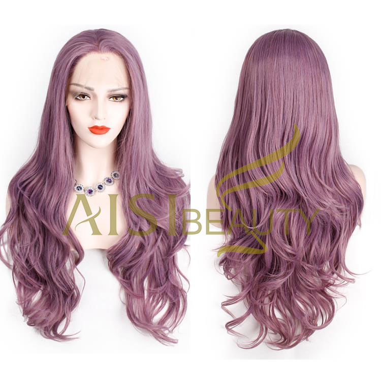 Aisi Beauty Wholesale Cheap Vendor Purple Curly Wave Wig Long Wavy Lace Frontal Synthetic Hair For Black Women Lace Front Wig