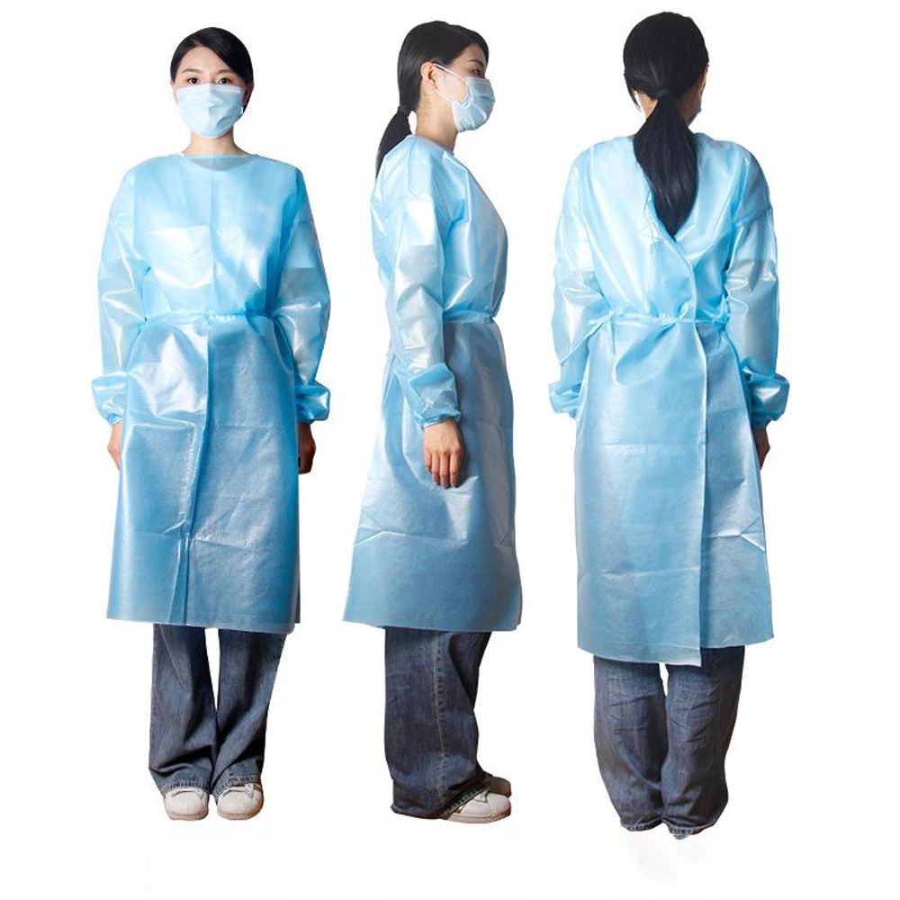 En13795 Test Report New 45g PP+PE/SMS Isolation Gown with 45GSM Blue to Protect Workers