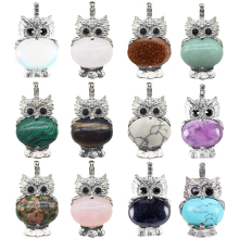 Gemstone Oval Beads CZ Rhinestone Silver cz owl Pendant
