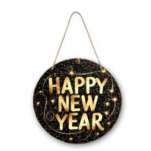 Rustic Wood Sign - Custom Round Happy New Year 2025 Welcome Plaque for Home Decor