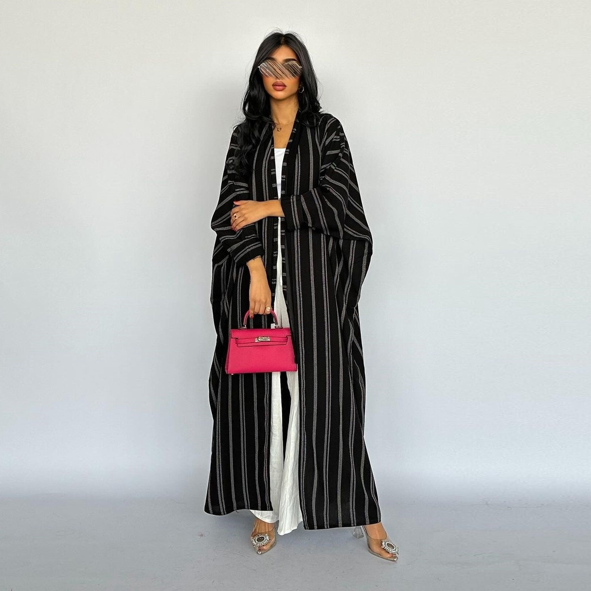 ست گشاد عربی چاپ راه راه آستین باز کیمونو عبای و لباس بنگلادشی مراکشی دبی زنانه Kaftan4 Arab Casual Loose Set Stripe Printing Batwing Sleeve Open Kimono Abaya and Dress Bangladesh Moroccan Dubai Women Kaftan4