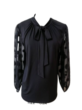 Black BlouseWith Dot Burnout Long Sleeves