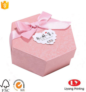 Custom hexagon cardboard gift box with ribbon