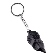 Black Obsidian Handmade Craved Leaf Pendant keychain Accessories