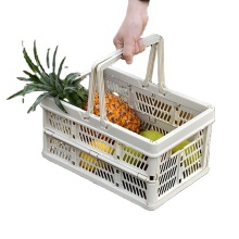 Large Size Camping Storage Basket with Wooden Lid and Handle