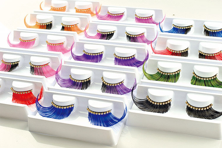 Colorful exaggerated false eyelashes with diamond