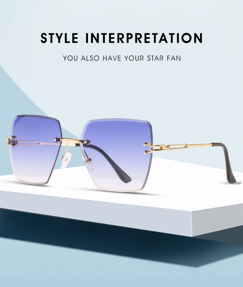 Square Shape Oversize Frameless Metal Sunglasses