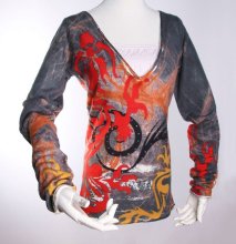 Ladies fashion cashmerelike print sweater V neck pullover SWT-L1132