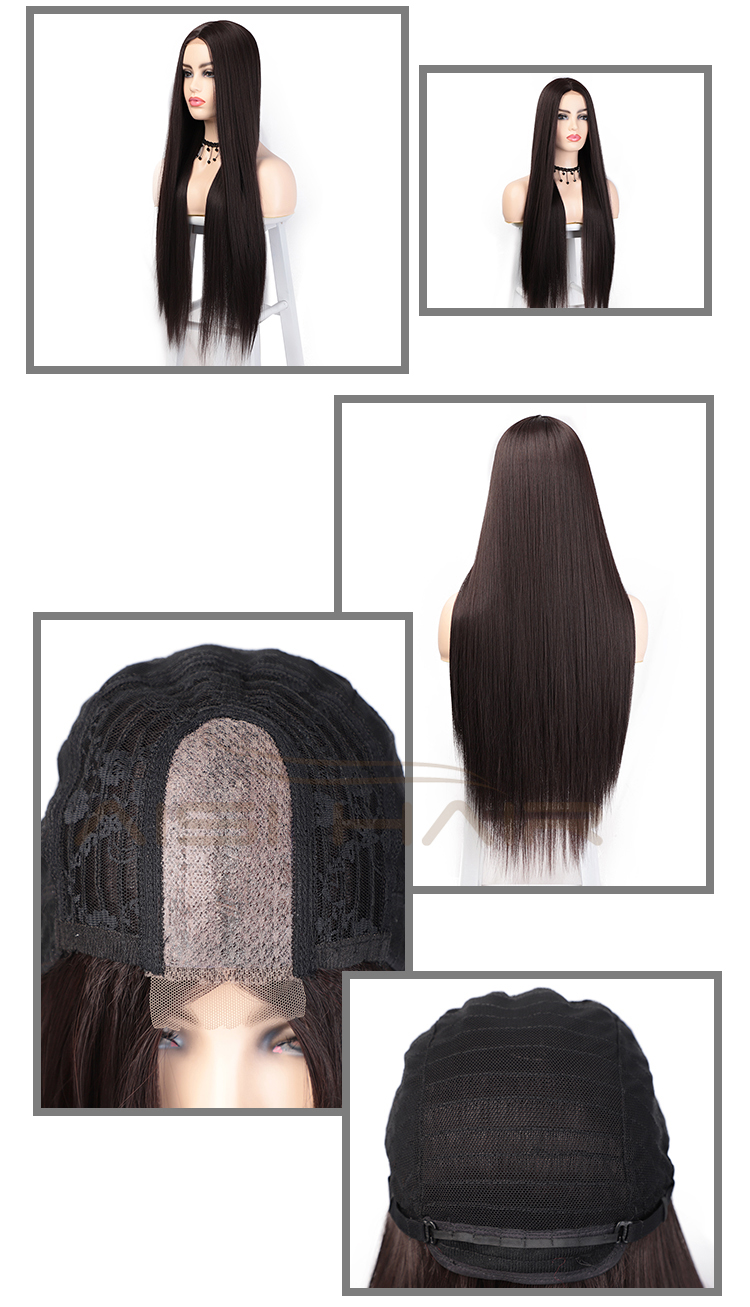 Aisi Hair Cheap 26 Inch Brown Wig Long Straight Silky Lace Frontal Wig Middle Part Synthetic Front Lace Hair Wigs For Women