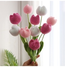 Handmade Knitted Tulip Bouquet - Fake Tulips Artificial Flowers for Table Centerpieces and Gifts