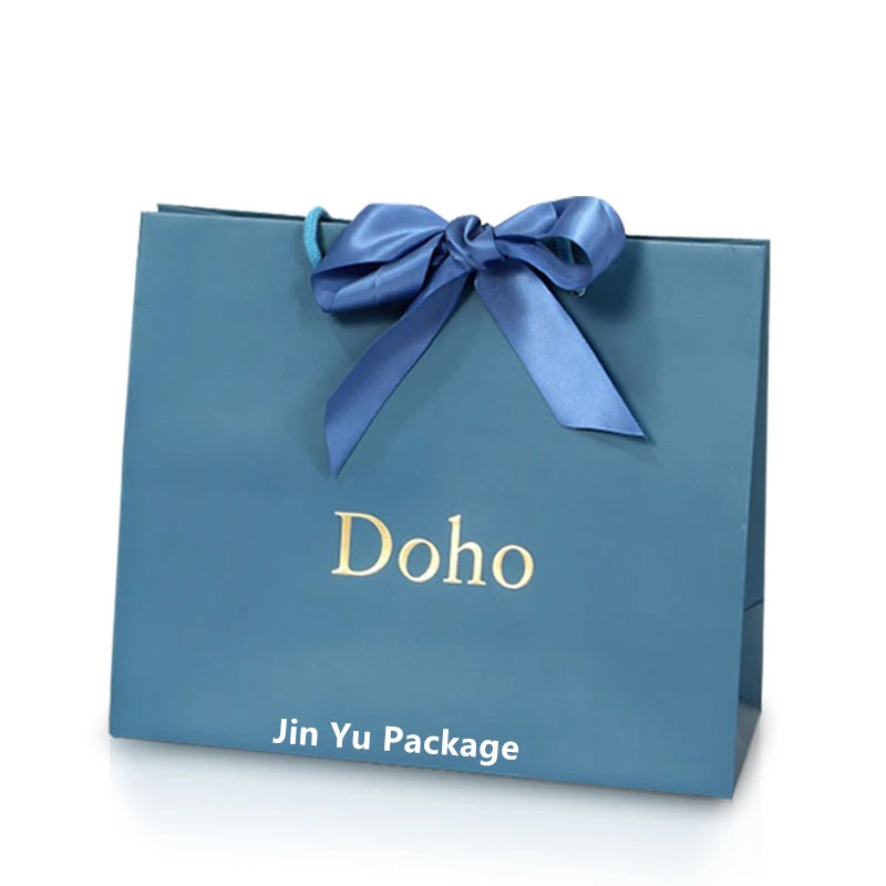 Blue Ribbon Bowtie Cardboard Paper Gift Shopping Bag Wholesale