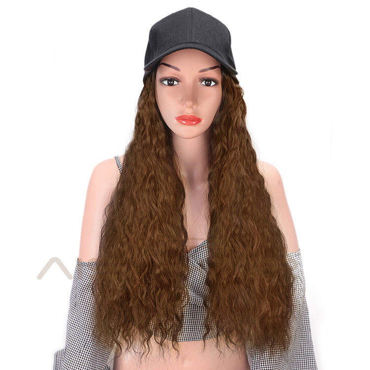 Aisi Hair Synthetic Long Wave Baseball Hat with Hair Light Brown Wavy Women Hats with Hair Wavy Extensions