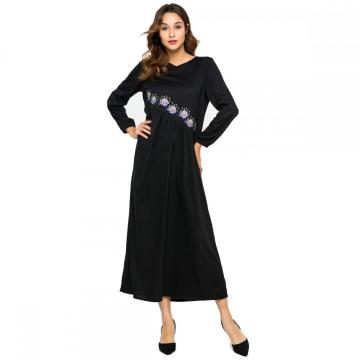 Autumn Long Sleeve Embroidered Asymmetric Modest Dress