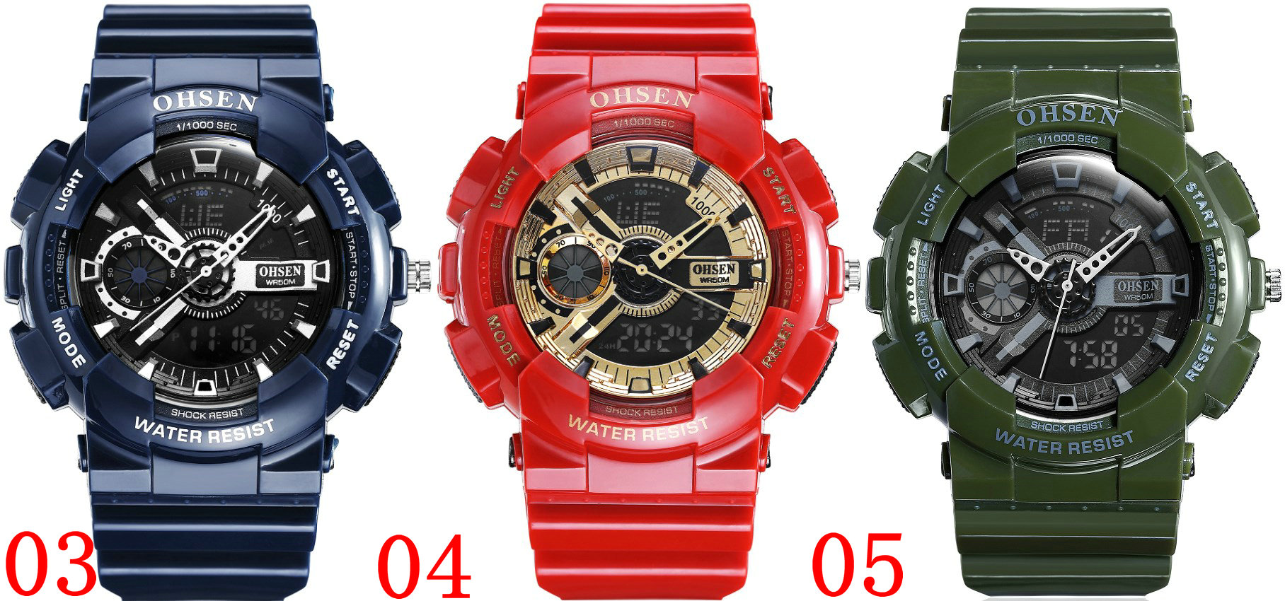 OHSEN AD1803 Men's Digital Quartz Movement Watch Fashion Colorful Plastic Analog watch