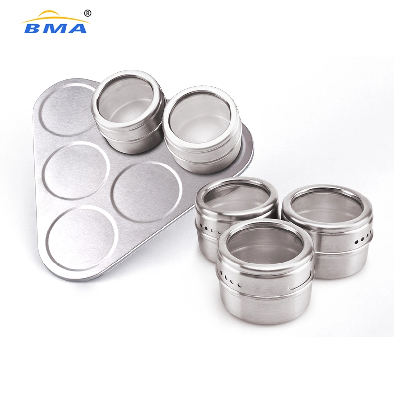 6PCS Spice Jar Magnetic Tins Spice Containers Condiment Sets Stainless Steel Spice Jars Spice Rack with Trangle Base