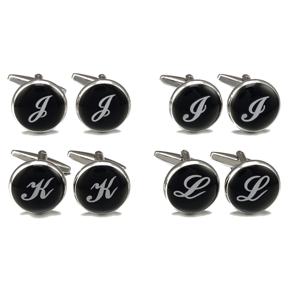 26 alphabet letters luxury english font letter cufflinks stainelss steel high quality round mens cuff link stainless steel