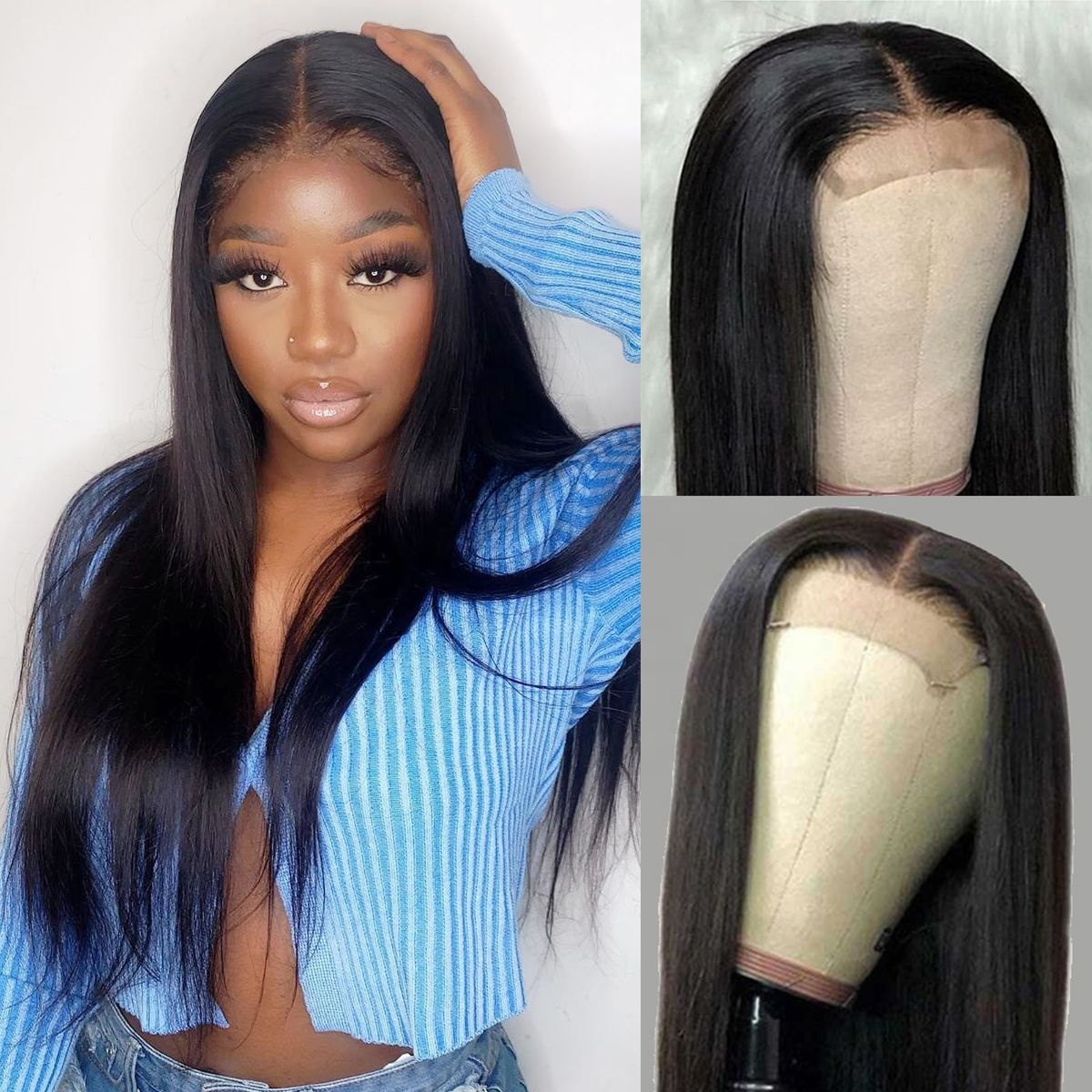 Natural Wholesale Indian Human Straight Swiss HD Transparent Lace 5x5 Lace Front Glueless Raw Hair Wigs for Black Women