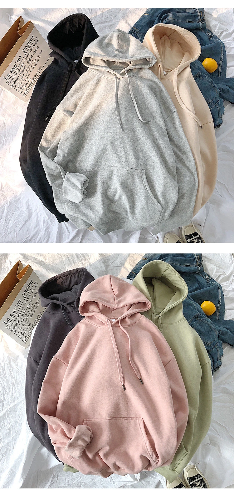 Solid Color Sports Outdoor Hooded Loose Pullover Hoodie