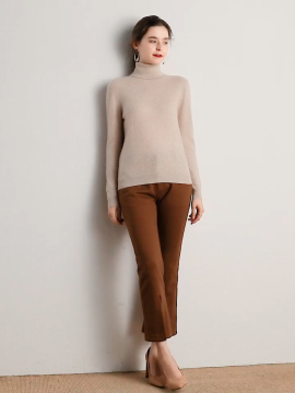 Wholesale Women Winter Turtleneck 100% Cashmere Wool Sweater 12 GG Warmer Plain Grey Wool Pullovers