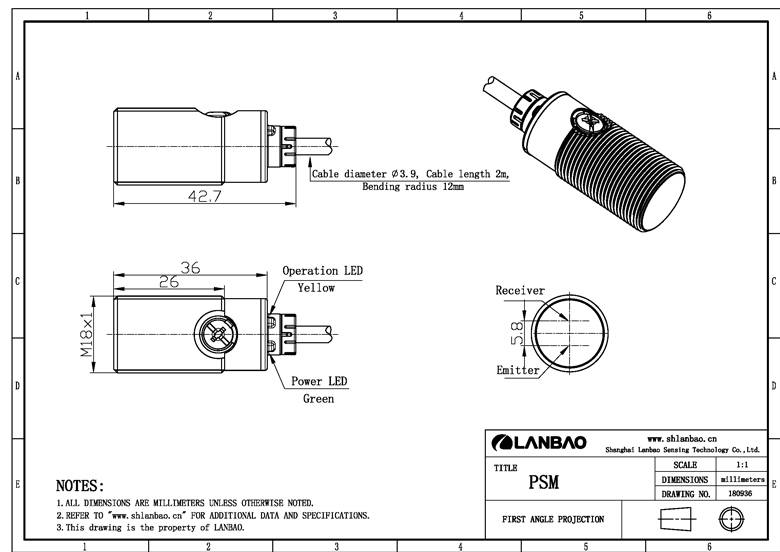 High quality M18 short barrel PSM background suppression photoelectric sensor