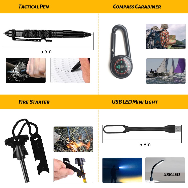 2020 Emergency Outdoor Camping 60 in 1 Earthquake Survival Gear Kit with Whistle Flashlight Pliers Tactical Pen Wire Saw Knife