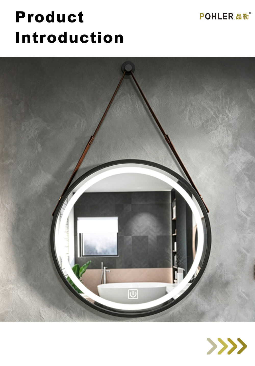 D018 Подвесное зеркало со светодиодной подсветкой в круглой черной рамке X D018 Round Black Frame LED Hanging Mirror X