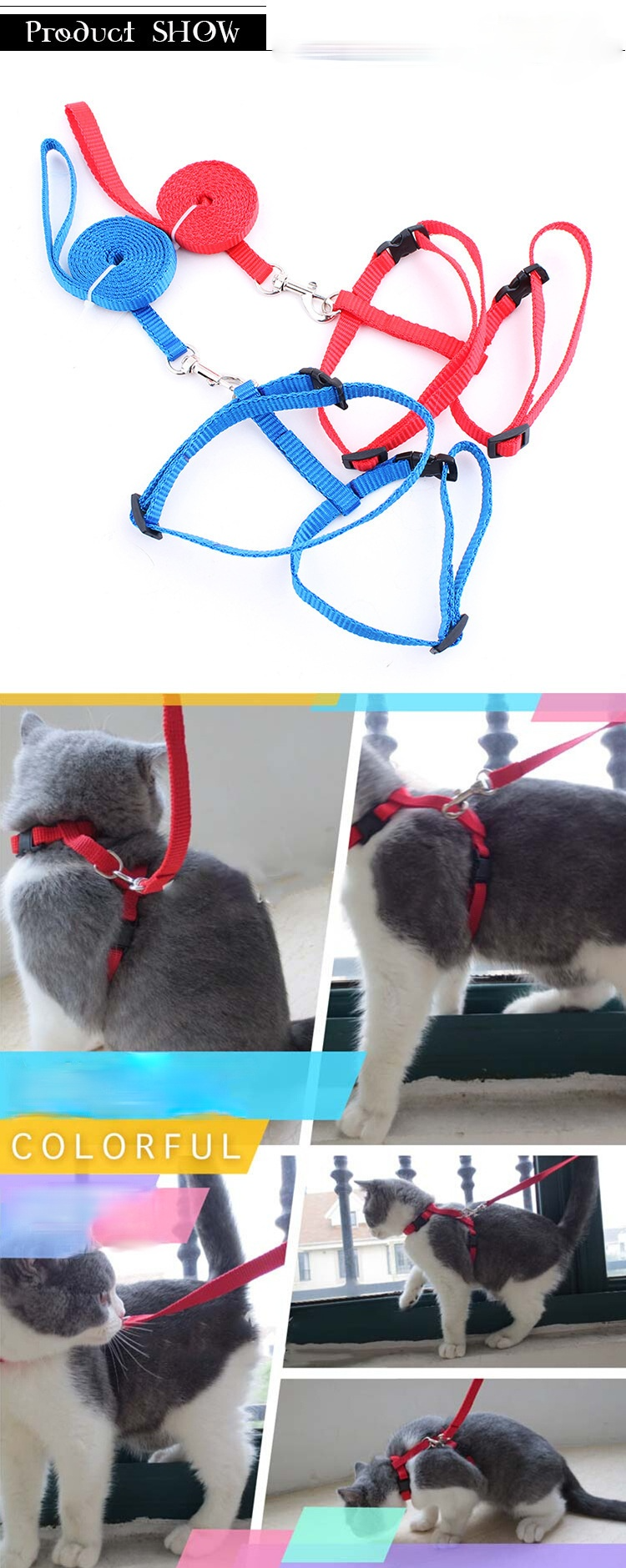 10 Colors Adjustable Pet Cat Collar For Cats Cozy Nylon Rabbit Kitten Harness Leash Set