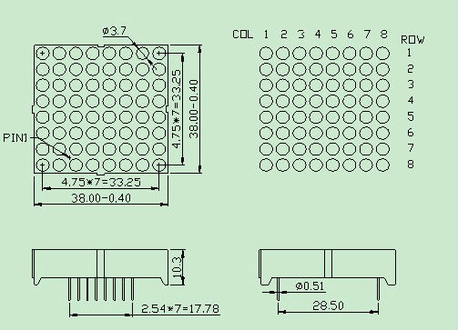 Through Hole DIP 64x64mm Dot Matrix LED Display Red Green Blue Orange 16x16 dotLED Matrix Display  for Indoor Advertising Media