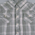 Cotton V-neck  Detached Hat Shirt Gray Check