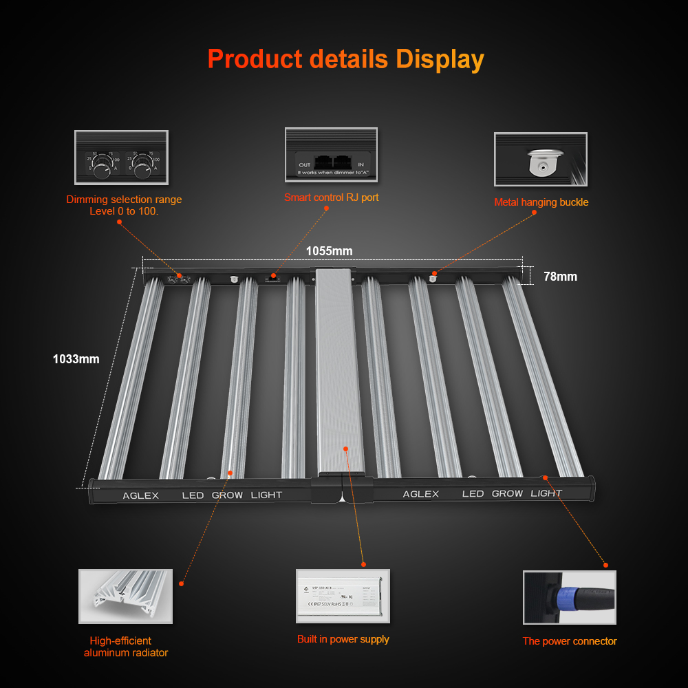 Aglex Thaïlande Spectre de vente à chaud américain LED CLUMEUR LEUR POUR PLANT INDOOR 1200W 1000W 720W PLANT INDOOR LED Cultive la lumière